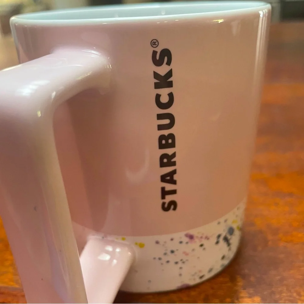 Starbucks 2017 Pink with Speckled White Bottom Band Coffee Mug 12oz